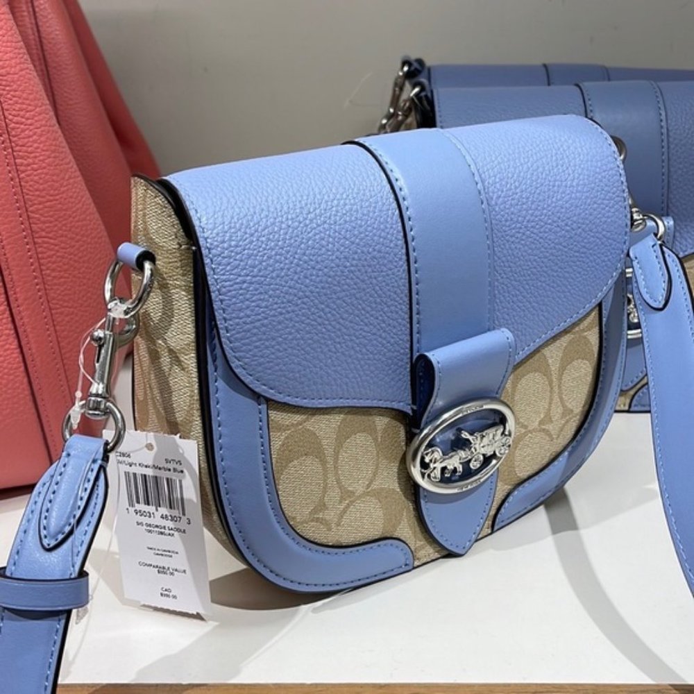 Coach Georgie Saddle Bag In Signature Canvas Light Khaki / Marble Blue - Picture 13 of 16